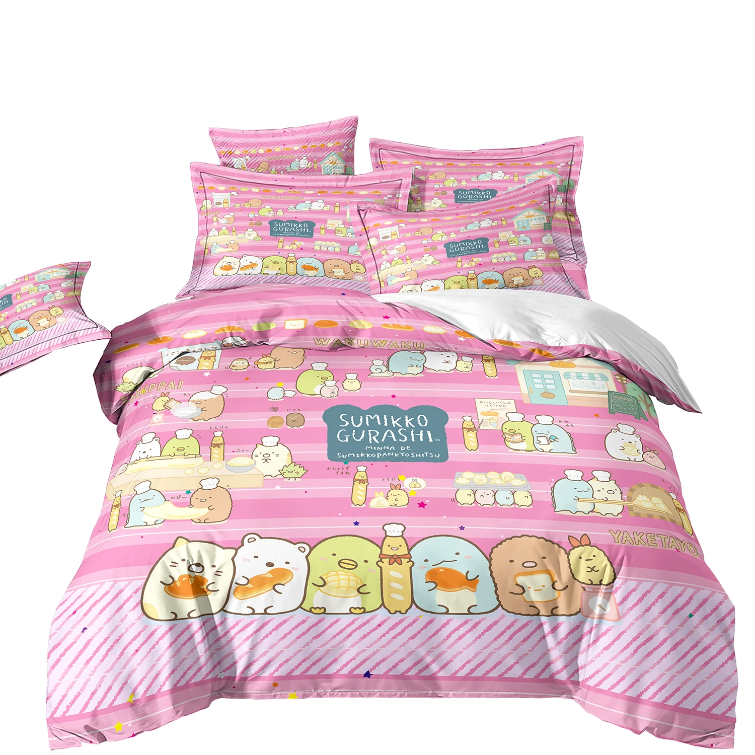 Sumikkogurashi Bedding Set,Japanese Cartoon Sumikko Gurashi Anime Duvet Cover Set,Kawaii Cute Quilt Cover Pillowcase