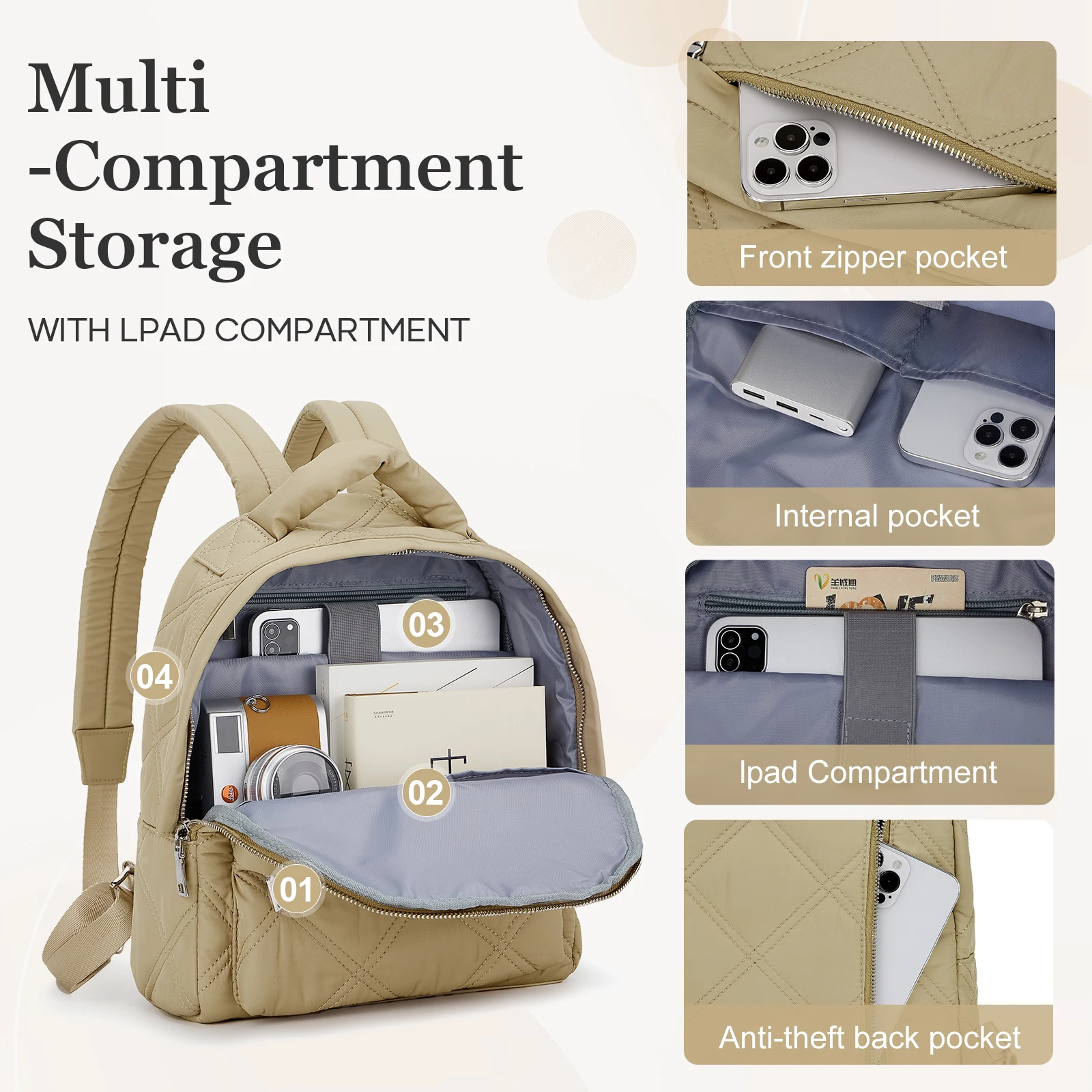 Women's Backpack Fashion Backpacks, Mini Backpack Lightweight Casual Backpack Work Bag Woman Puffer Small Backpack Purse view 2