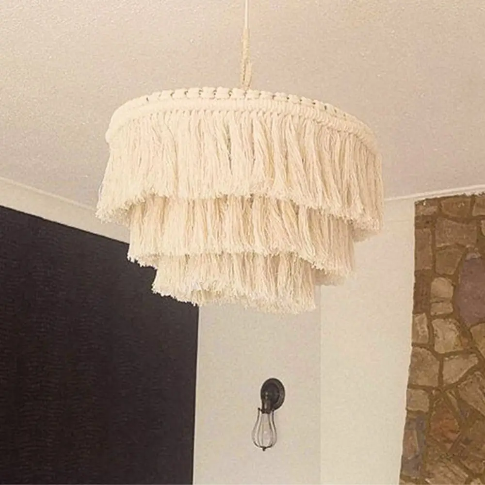 

Handwoven Woven Tapestry Lampshade Rustic Classic Macrame Tassel Lamp Shade Creative Vintage Hanging Light Cover Living Room