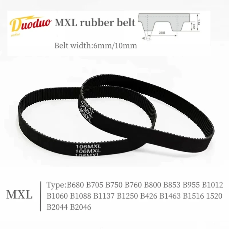 

MXL Synchronous Timing Belt B680 B705 B750 B760 B800 B853 B955 B1012 B1060 B1088 B1137 B1250- B2046MXL ,MXL Belt Width :6mm/10mm