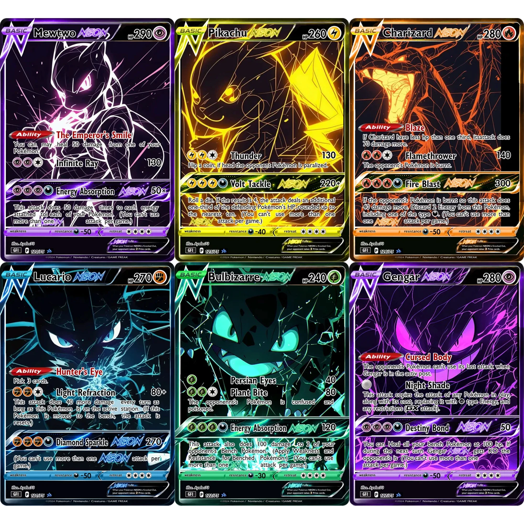 

6Pcs/set PTCG English Charizard Gengar Mewtwo Lucario Flash Card Diy Self Made Bulbizarre Classic Anime Collection Card Toy