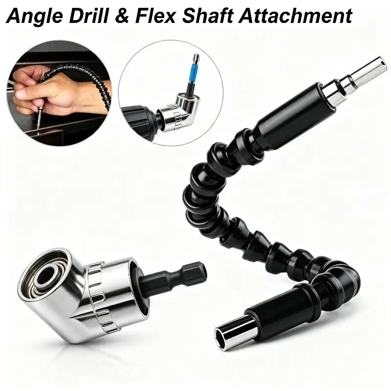 Portable 90 Degree Angle Drill Attachment Screwdriver Adapter Flexible Shaft Extension Holder for Travel Emergency Repair
