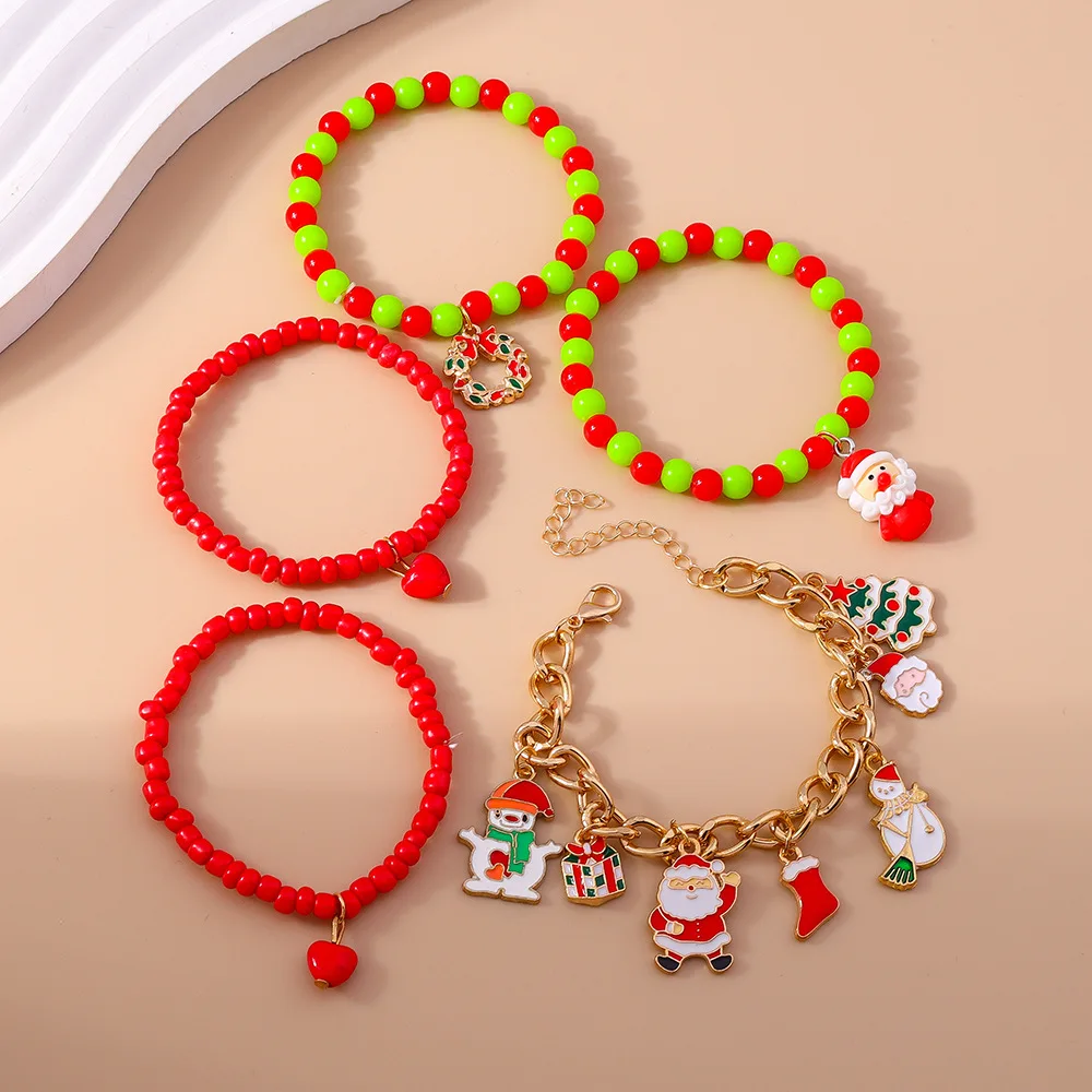 بوهيميا الملونة شجرة عيد الميلاد قلادة سوار للنساء فتاة سانتا كلوز الأرز حبة متعدد الطبقات سوار السنة الجديدة مجوهرات هدية