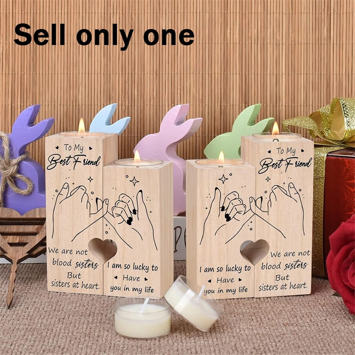 Double Sided Printing for Women Gifts for Friends Friendship Gifts Candlesticks Birthday Gifts Wooden Mood Candle Holder