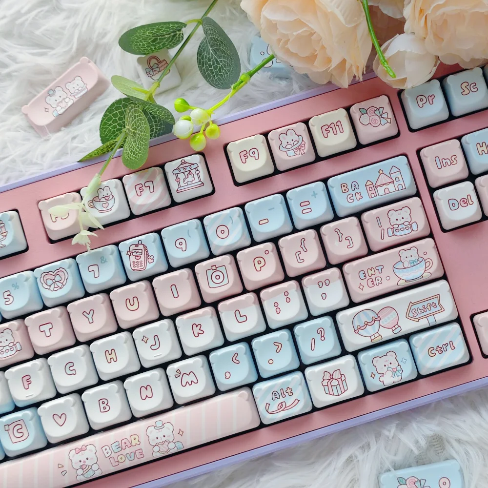 Bear Amusement Park Keycap EAO/Cherry Profile Bear Head Shaped PBT Key Caps for DIY Mechanical Keyboard Blue Pink Cute Keycaps