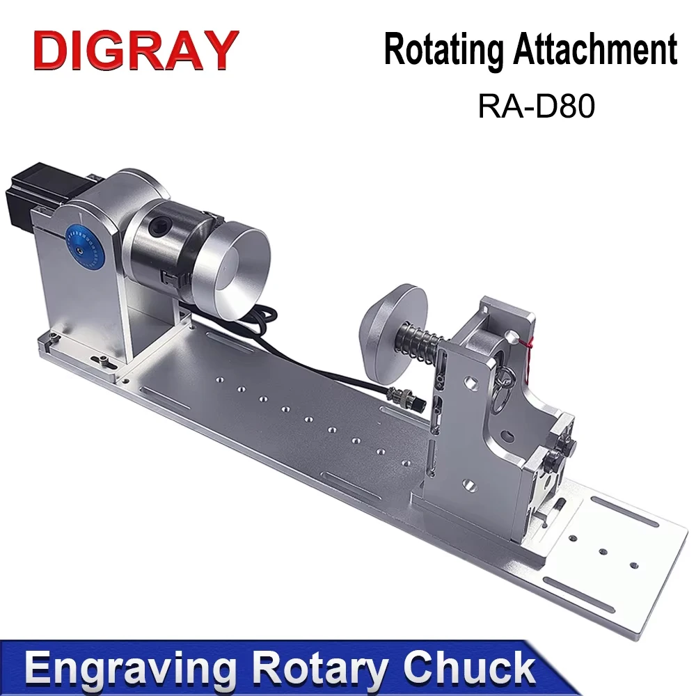DIGRAY RA-D80A Rotary Axis CNC Laser Marking Engraving Machine 3 Jaw Worktable with Activity Tailstock Indexing Head for Precisi