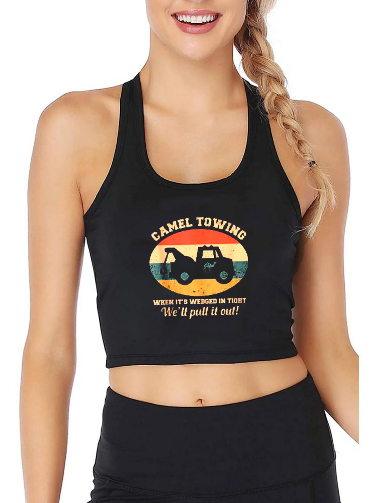 Camel Towing Retro Adult Humor Saying Funny Halloween Gift Tank Top Women's Customization Yoga Sports Training Crop Tops