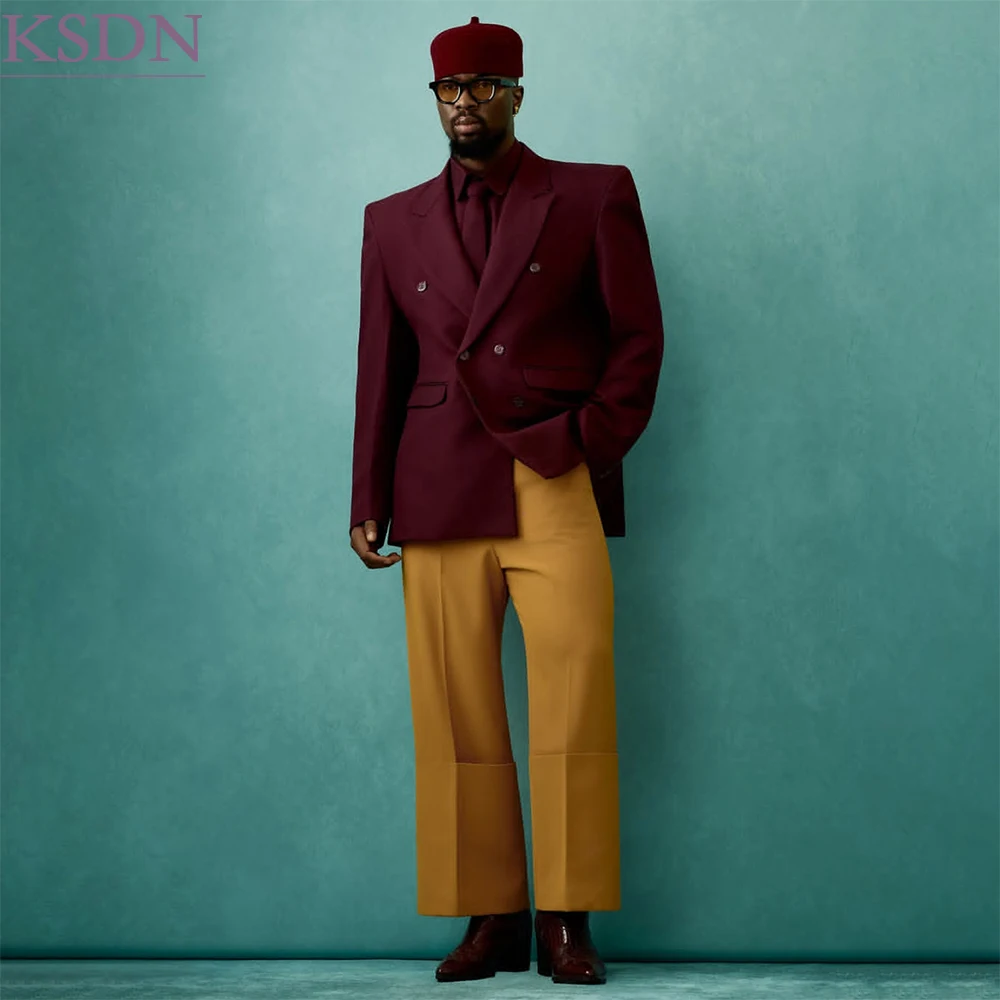 Vintage Men's Suits 2 Piece Jacket Pants Sets Formal Double Breasted Peak Lapel Loose Fit Male Clothing Costume Homme