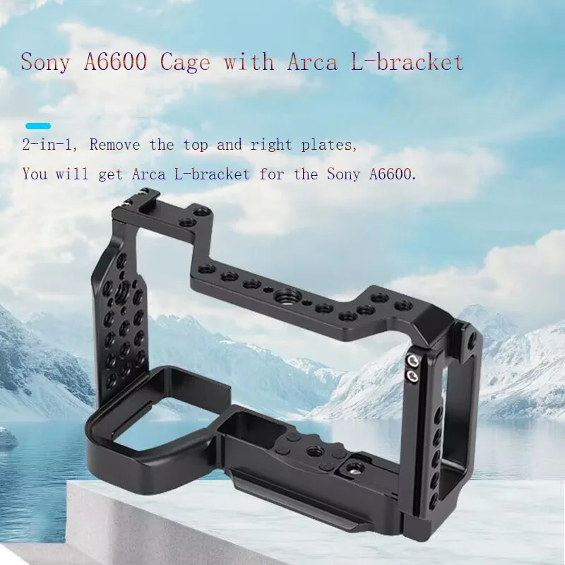 قفص كاميرا PyroGraphy A6600 مع Arca L-bracket 2-in-one 1/4 "&3/8" ثقب خيط Arri تحديد موقع الحذاء البارد لجهاز Sony A6600 #2