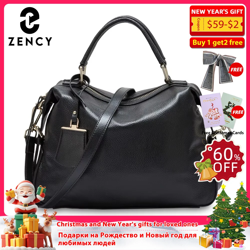 

Zency Fashion 100% Genuine Leather Women's Tote Bag Boston Charm Crossbody Messenger Handbag Luxury Shoulder Purse for Females