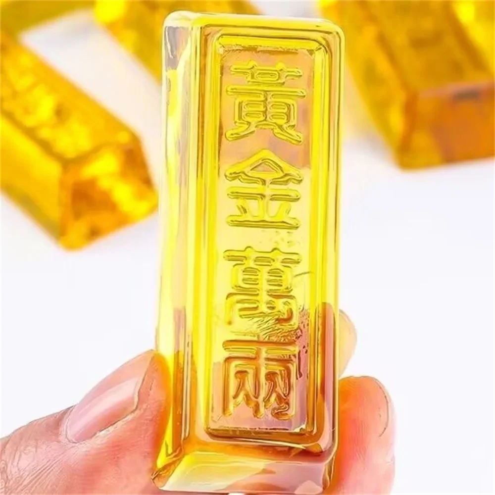Artificial Crystal Glass Gold Bars Chinese Style Lucky Wealth Feng Shui Ornament Paperweight Photography Props Home Decor Gift