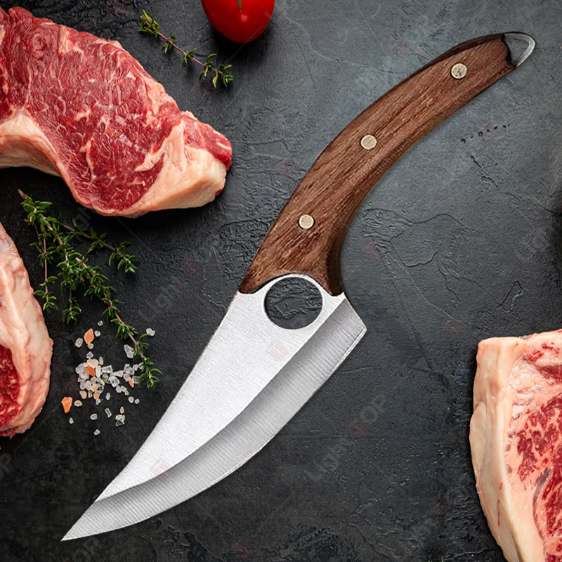 Multifunctional Kitchen Knife Boning Knife Meat Cutting Fruit Knives Wooden Handle Handmade Forged Butcher Knife BBQ Knife