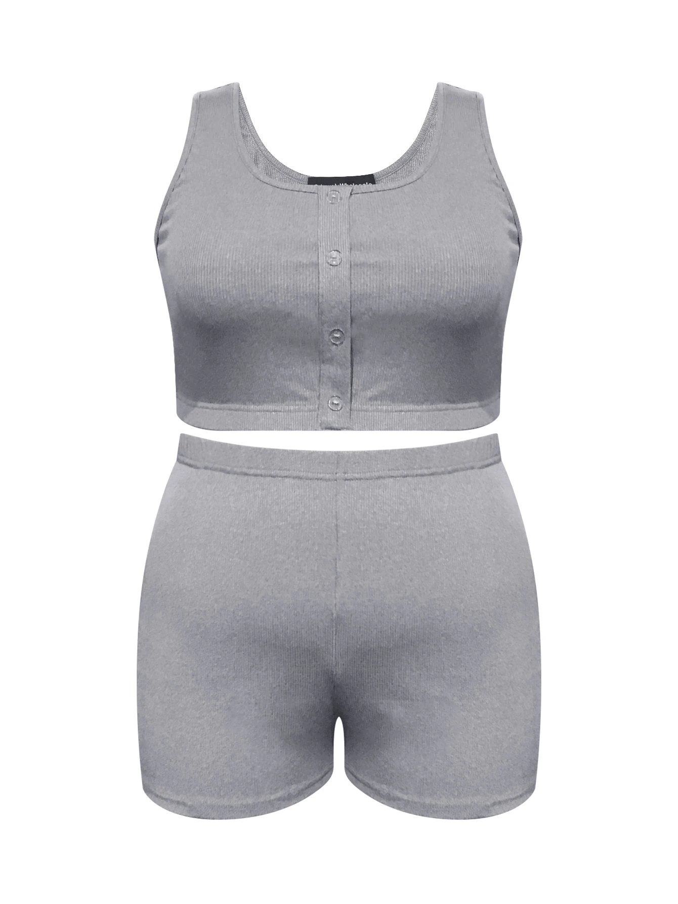 LW BASICS-Ensemble haut court et short taille haute pour femme, débardeur sans manches, ensembles d'objectifs, conception de boutons, vêtements grande taille, été