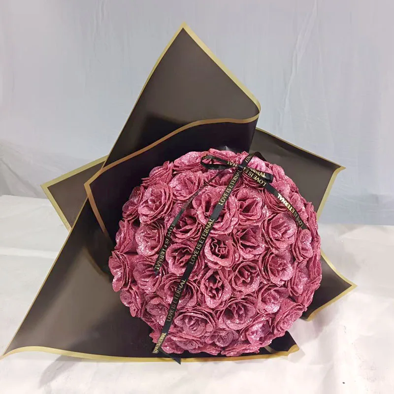 

Valentine DIY Bouquet set 50pcs 7cm Valentine Rose head Glitter artificial flower roses Eternal love black gold lover's gift