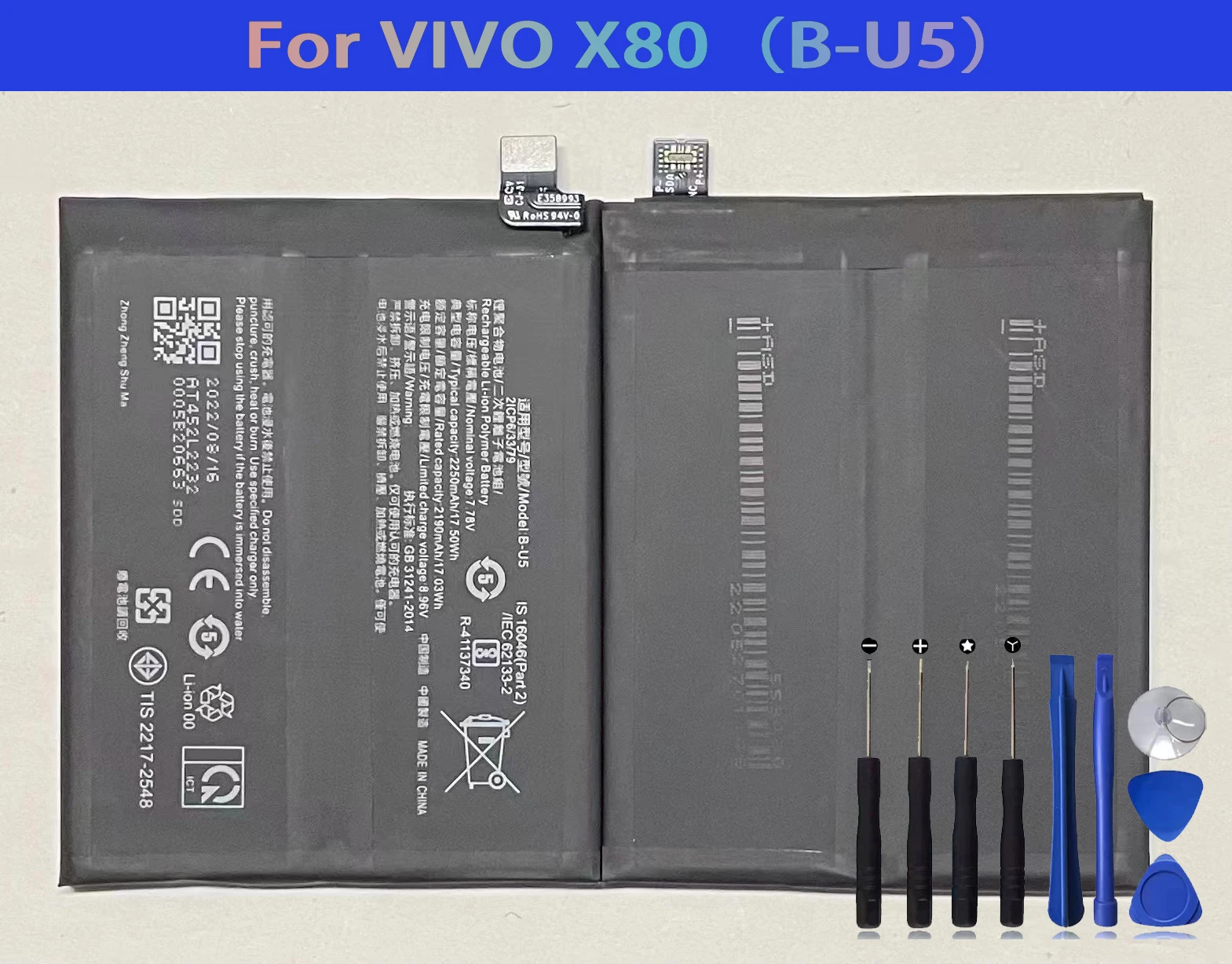 

B-U5 U5 Battery For VIVO X80 X8O Repair Part Original Capacity Phone Batteries Bateria