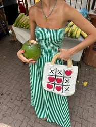 Green Striped Stripless Summer Dress Women Casual Off Shoulder Backless Maxi Dress Beach Holiday Party Dress Women Outfits