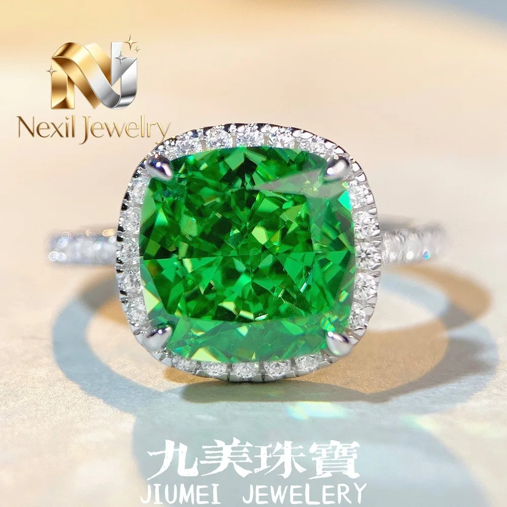 

Nexil Jewelry Luxury Solid Platinum PT950 yellow Emerald Green Pink Women's Full Diamond Square Diamond Ring 5 karat Moissanite