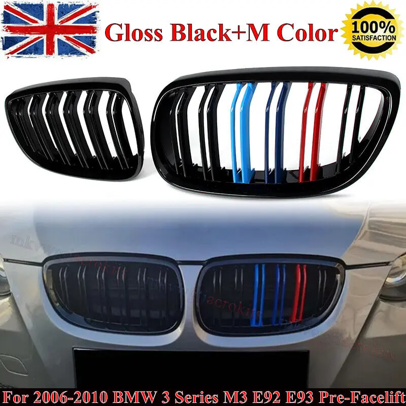 Pair M Color Front Kidney Grille Black ABS For BMW 3 Series M3 E92 E93 2007-2010