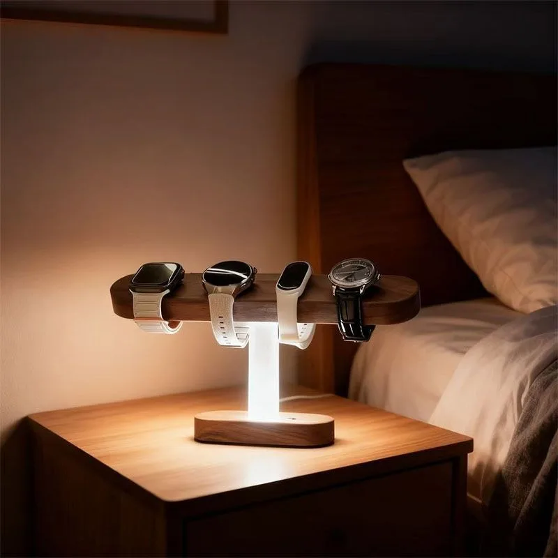 Solid Wood Watch Storage Stand with Light Multi-functional Watch Hanging Support Luxury Watches Holder Wrist Timepiece Stands