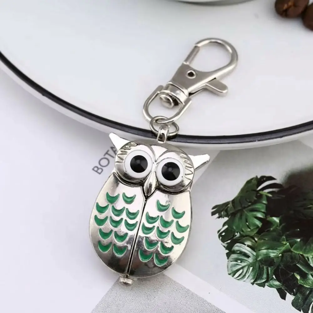 Fashion Owl Shape Pocket Watch Keychain Flip Style Classic Hang Watch Antique Retro Clock For Unisex Adults Children