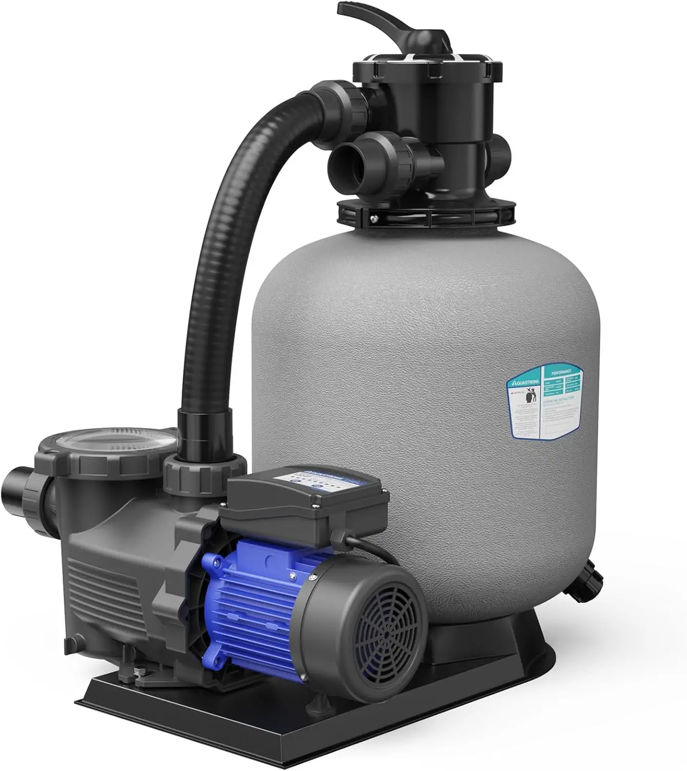 Filter Pump for Above Ground Pool with Timer, 18in, 1 HP, Max 6100GPH for Pools Up to 20000GAL, 6-Way Valve, Enh