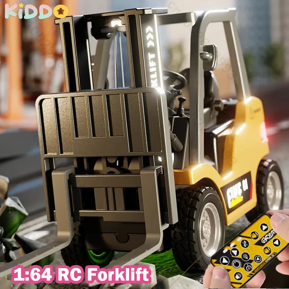 RC Forklift Truck Toys 1/64 Alloy Engineering Construction Vehicles Model Sound Light Collection Forklift Decoration Toy for Kid