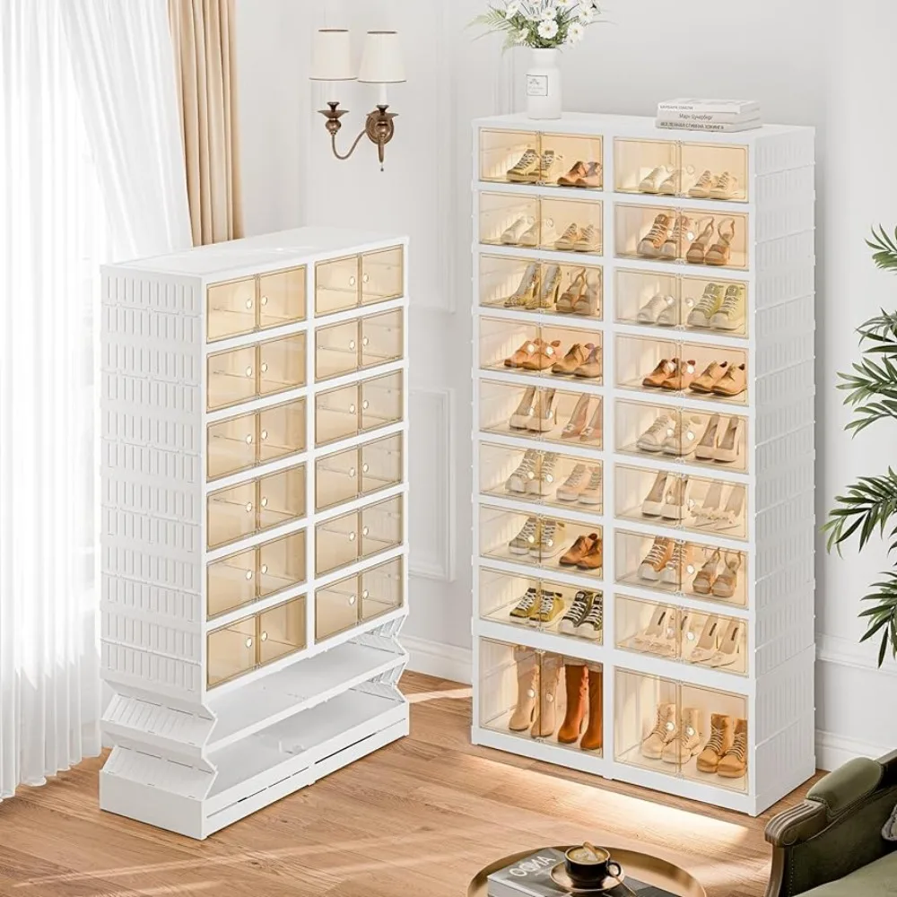 9-story 36-pair foldable high shoe rack receiver, solid plastic box with transparent door for entrance passage, free of charge.