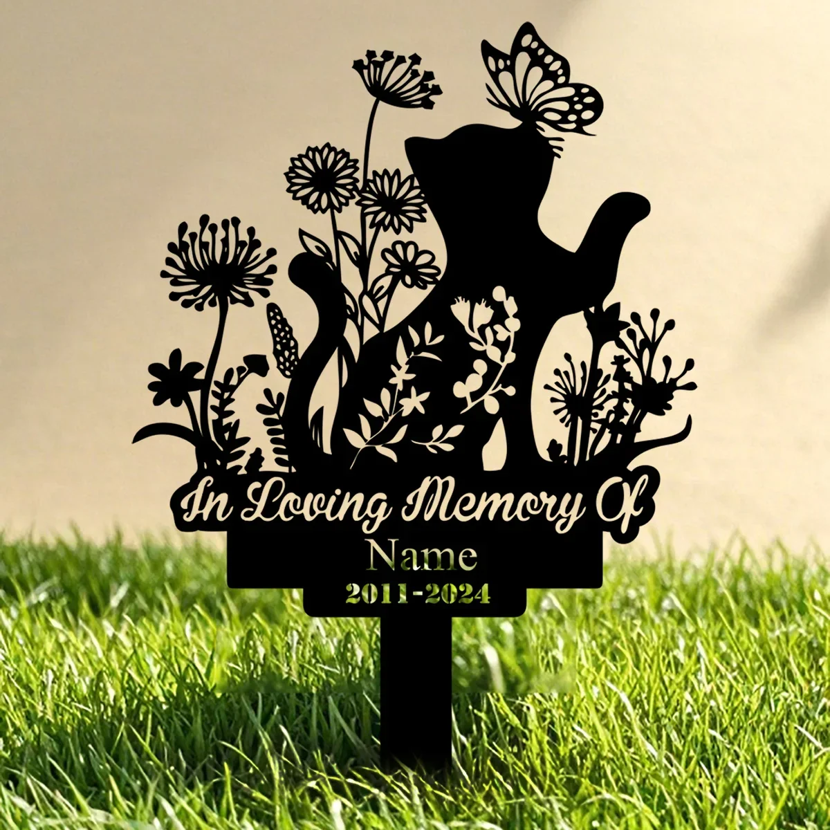 Custom Cat Bread Memorial Stake, Memorial Gift,Cat Grave Marker Garden Decor, Cat with Butterfly & Flowers Stake