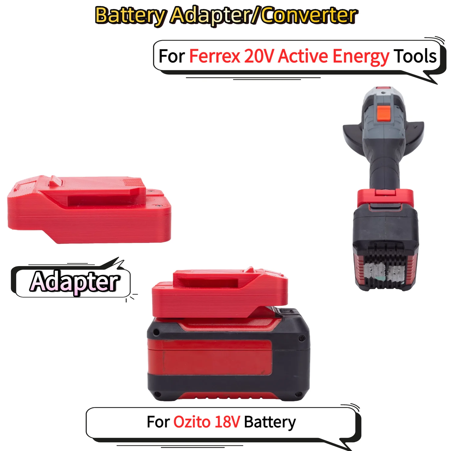 

For Ozito 18V Li-ion Battery TO Ferrex 20V Active Energy Electric Drill Tools Battery Adapter/Converter(Only Adapter)