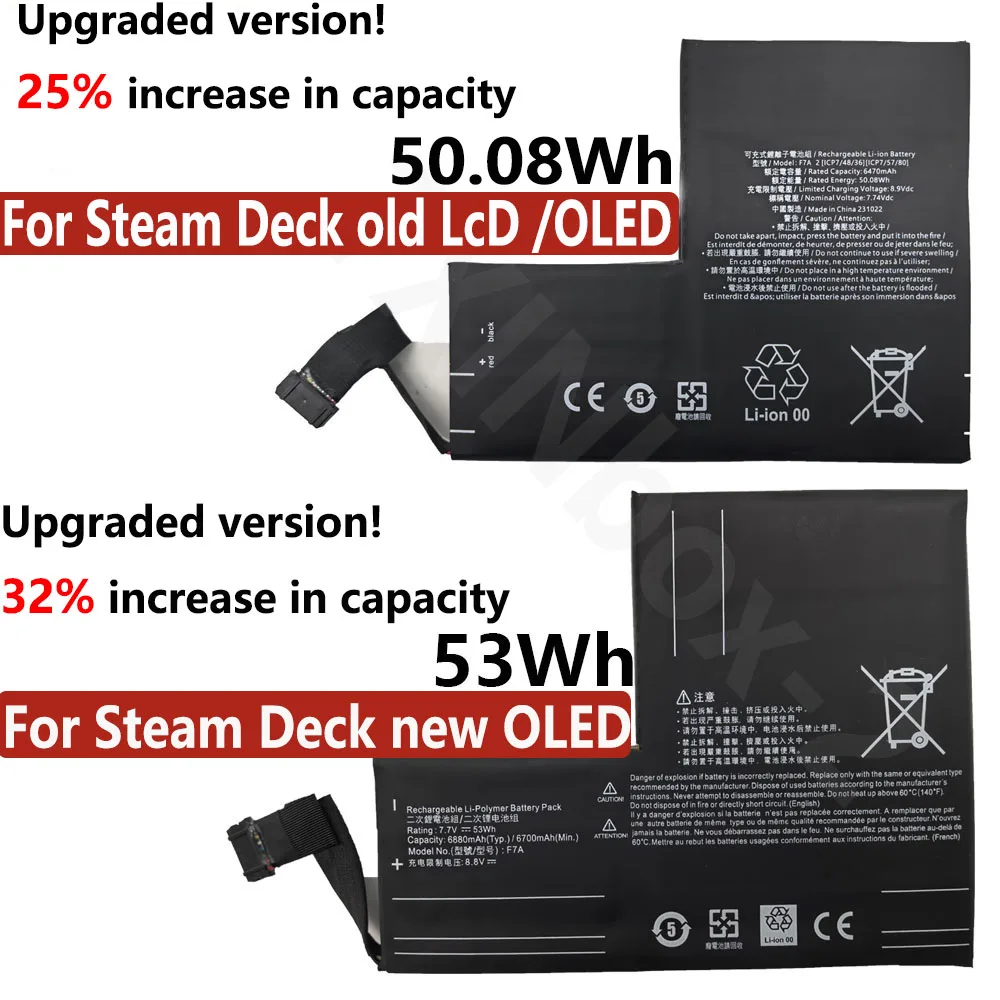 F7A F7G Expand High Capacity Battery 40.04Wh/53Wh 50.08Wh For Steam Deck LCD / OLED Handheld Gamepad Controller With Free Tools