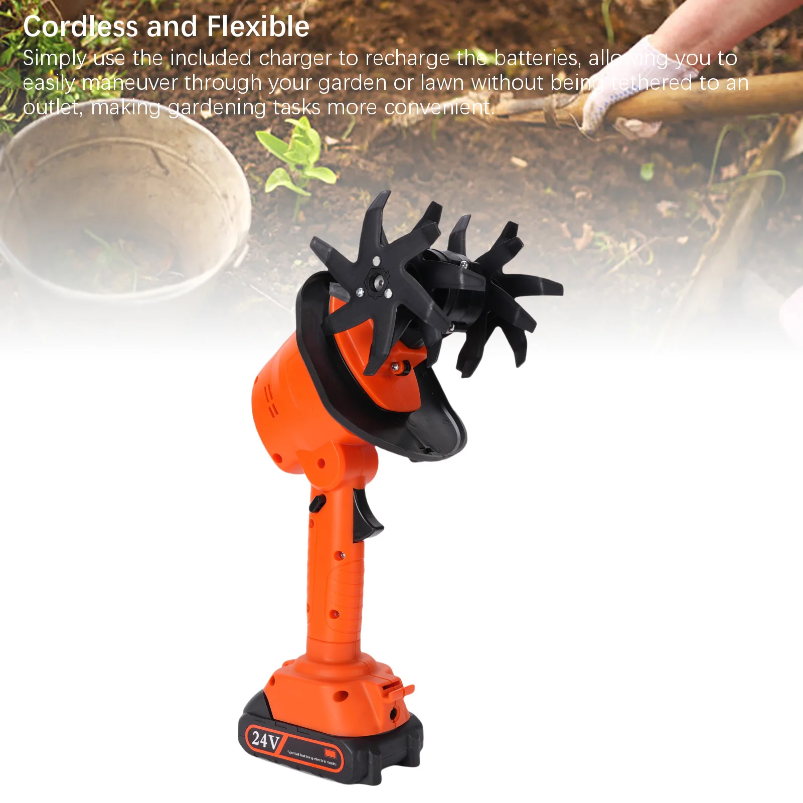 Electric Cultivator Electric Tiller Handheld Battery Powered Cordless Garden Cultivator for Lawn Soil Cultivation Rototiller