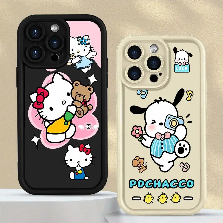 Soft Shell Case for iPhone XS Max XR 13 12 11 Pro 17 Air 15 16 14 Plus 16e Cartoon Sanrio Hello Kitty