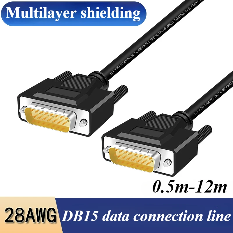 15 Pin Parallel Serial Extension Data Connection Cable 2 Row DB15 Industrial Grade 28AWG Pure Copper Male to Female Shield Cable