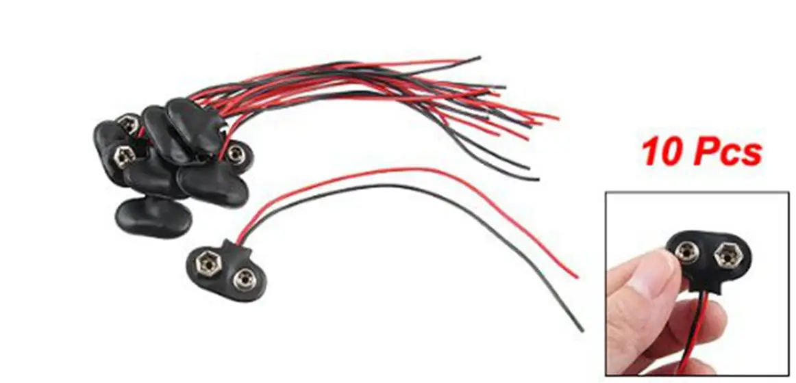ETRT SODIAL(R) 10 Pcs Black Faux Leather Shell T Type Wired 9V Battery Clip Connector