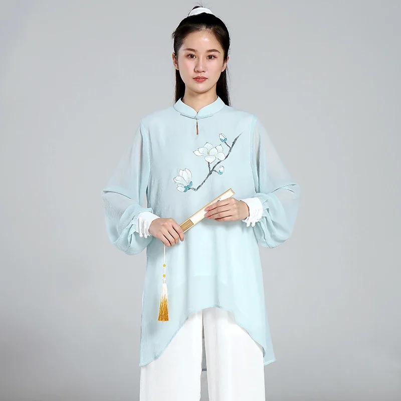 

Tai Chi Clothes Women Wushu Clothes Kung Fu Competition Clothes Martial Art Uniform Wrinkle Free Hand Painted 2022 Cyan