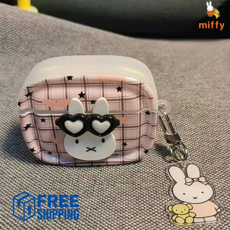 

Kawaii Miffy Earphone Shell Suitable for Airpods 4 3 Pro2 Cartoon Checkered Earphone Case Anime Accessories Girls Perfect Gifts
