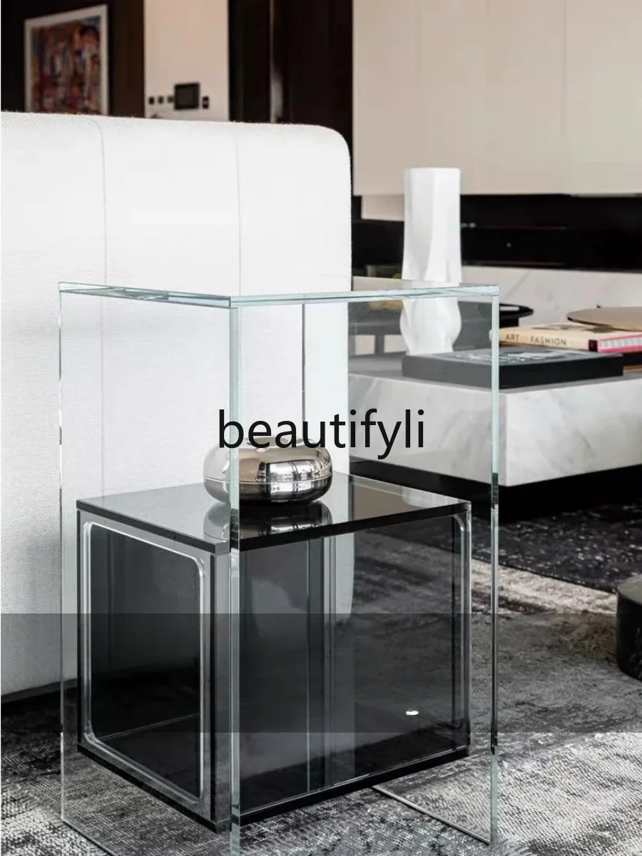 Italian minimalist sofa small side few living room storage creative transparent modern small bedside table