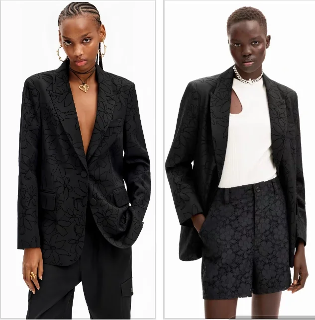 

New black, fashionable and versatile women's suit jacket from Spain, original order for foreign trade