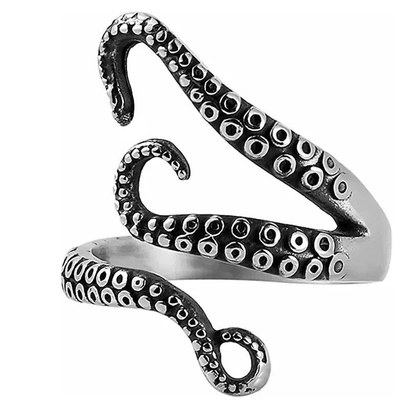 Creative Octopus Rings for Men Gothic Deep Sea Monster Squid Finger Tentacles Ring Punk Animal Jewelry Gift Opened Adjustable