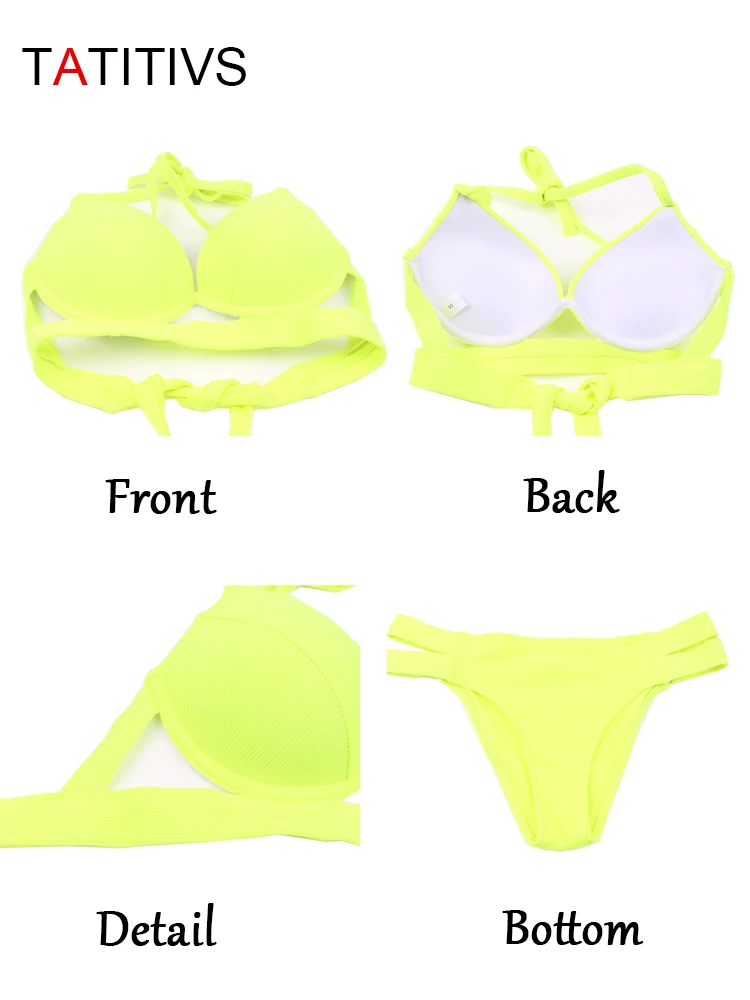 TATITIVS-Bikinis con Push-Up para mujer, bañador Sexy acanalado, trajes de baño con cuello Halter, ropa de playa unicolor, traje de baño brasileño 2023