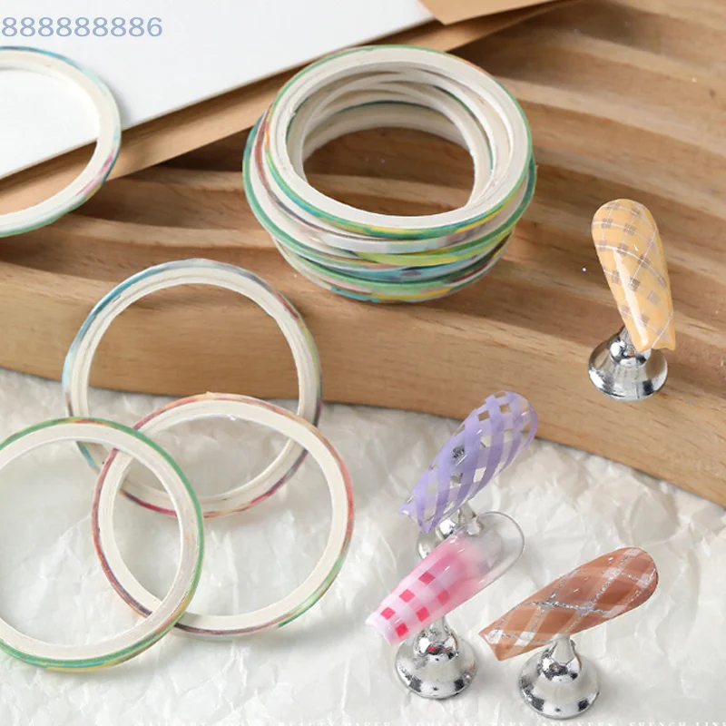 [B]10Rolls Nail Striping Tape Checkered Lines 3d Nail Art Tool Color Rolls Nail Decals DIY Nail Tips Sticker Decoration