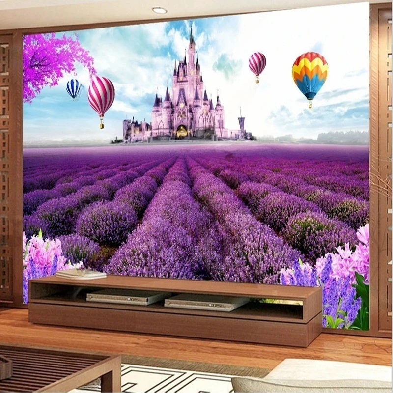 Custom 3D Cartoon Castle Flowers Hot Air Balloons Wall Mural Wallpaper Home Interior Decoration Background for Kids' Room