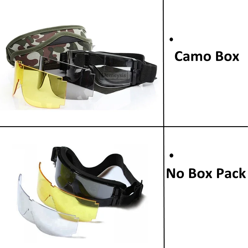 Tactical Goggles Men Hunting Airsoft Paintball Protective CS Game Outdoor Windproof Desert 3 Lens Hiking Glasses