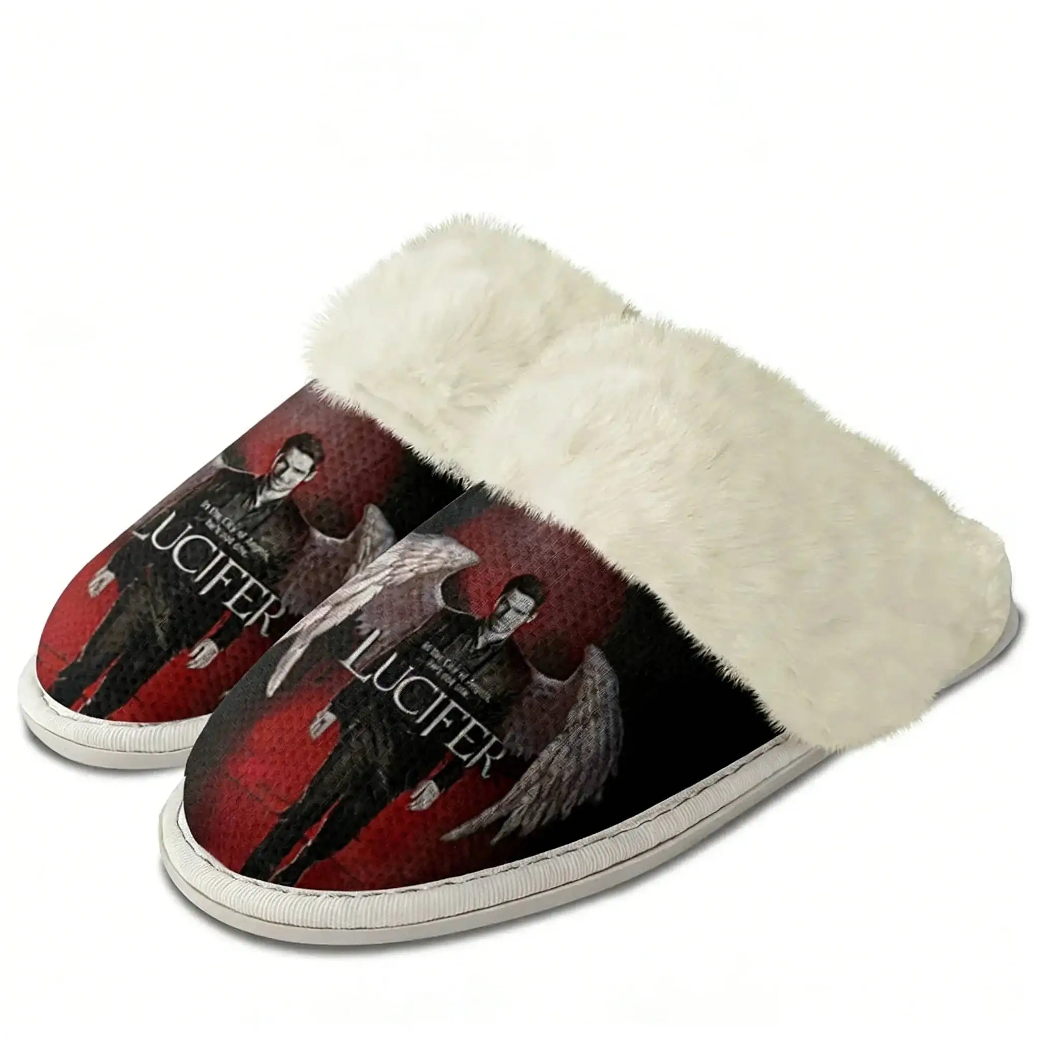 TV Plush Slippers Keep Warm Lucifer Morningstar Mens Womens Home Cotton Bedroom Lightweight Slipper Custom Shoes