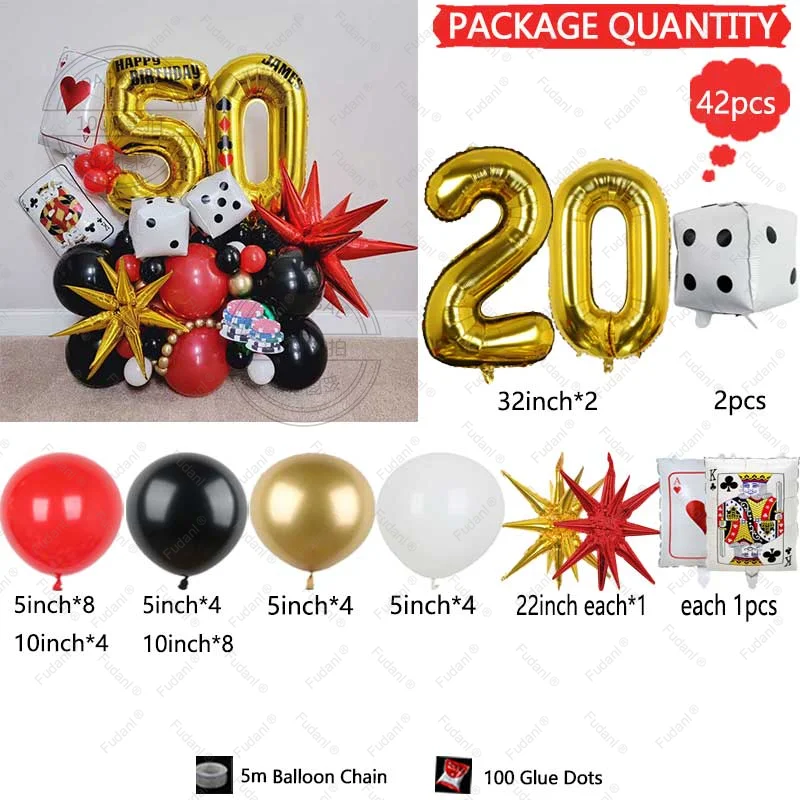 41 Stuks Poker Harten Q Folie Ballonnen Dobbelstenen Folie Ballon Casino Thema Party Volwassen Verjaardag Decor Las Vegas Party Poker thema Party