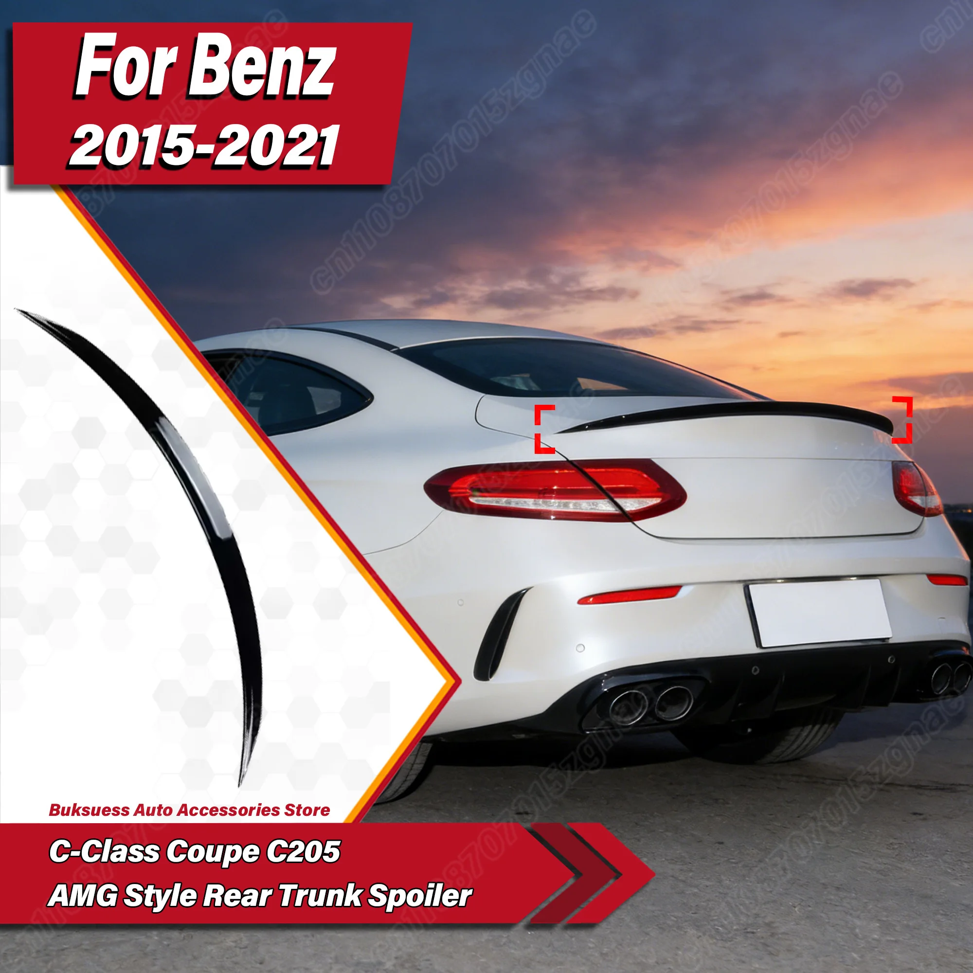 

For Mercedes-Benz C-Class Coupe C205 2015 2016 2017 2018 2019 2020 2021 Car Splitter AMG Style Rear Trunk Spoiler Wing Body Kit