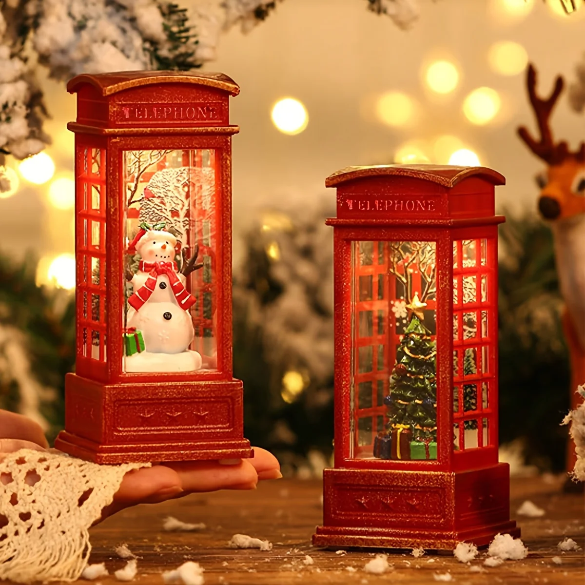 Conception festive du Père Noël et du bonhomme de neige avec lumières lumineuses, idéale pour l'exposition d'un arbre de Noël ou d'un meuble, des ornements de Noël