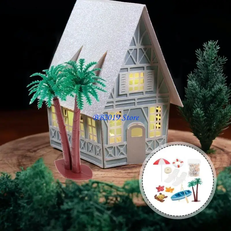 

Q0KB Detailed 1/12 Beach Theme Scene Display Accessory Set Doll House Vacation Miniature Furniture Landscaping Decoration