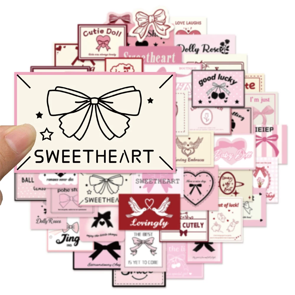 

10/30/50pcs Cute Pink Ballet Style Bow Label Stickers Kawaii Cartoon Girl Sticker Decoration Luggage Phone Notebook Decals Pack