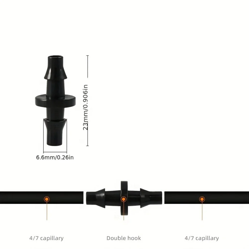 100 Pieces of Garden and Landscaping 4/7 Double Hook Drip Irrigation Hose Connectors, Garden and Field Irrigation Accessories